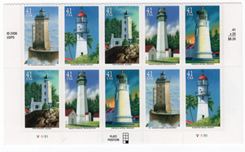 U.S. #4150a Pacific Lighthouses PNB of 10