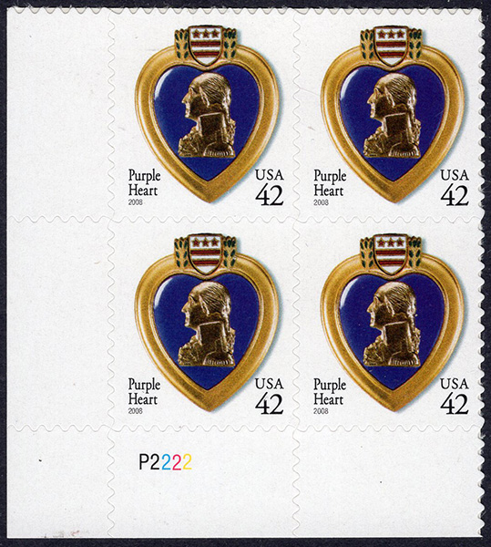 U.S. #4264 Purple Heart, self-adhesive PNB of 4