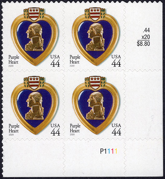 U.S. #4390 Purple Heart 2009 PNB of 4