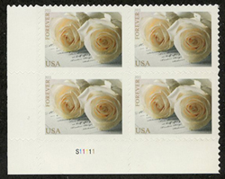 U.S. #4520 44c Wedding Roses Block PNB of 4