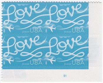 U.S. #5155 Love: Airplane & Skywriting PNB of 4