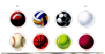 U.S. #5210a Sports Balls, PNB of 8