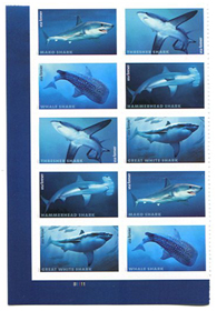 U.S. #5227a Sharks, PNB of 10
