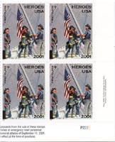 U.S. #B2 Heroes of 2001 Semi-Postal PNB of 4