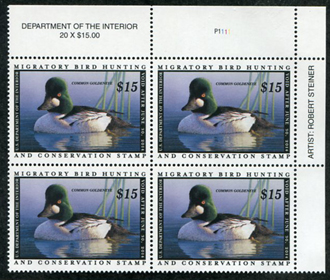 U.S. #RW80 MNH Common Goldeneye Duck Stamp PNB of 4