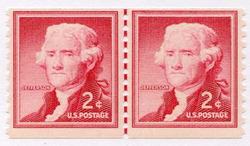 U.S. #1055 2c Thomas Jefferson Line Pair MNH