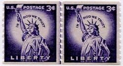 U.S. #1057 3c Statue of Liberty Line Pair MNH