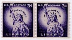 U.S. #1057 3c Statue of Liberty Coil Pair MNH