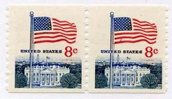 U.S. #1338G 8c Flag and White House, Perf. 10 Vertical Coil Pair MNH