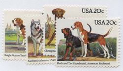 U.S. #2098-2101 Dogs, 4 Singles MNH