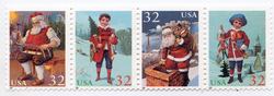 U.S. #3007a Christmas Santa & Children, Strip of 4 MNH