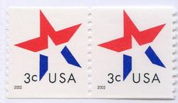 U.S. #3615 3c Star Coil Pair MNH