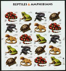 U.S.  #3818 Reptiles and Amphibians Pane of 20