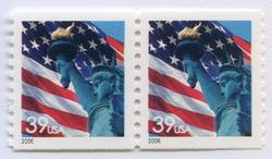 U.S. #3979 39c Lady Liberty Flag Coil Pair MNH