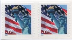 U.S. #3980 39c Lady Liberty Flag Coil Pair MNH