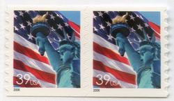 U.S. #3983 39c Lady Liberty Flag Coil Pair MNH