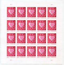 U.S. #4847 Love - Cut Paper Heart Pane of 20