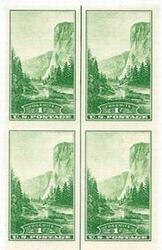 U.S. #756 Yosemite Vertical Line Block of 4 w/arrow top or bottom