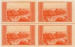 U.S. #757 Grand Canyon Horizontal Line Block of 4 w/arrow right or left