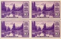 U.S. #758 Mt Rainier Horizontal Line Block of 4 w/arrow right or left