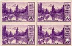 U.S. #758 Mt Rainier Vertical Line Block of 4 w/arrow top or bottom