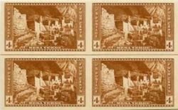 U.S. #759 Mesa Verde Horizontal Line Block of 4 w/arrow right or left