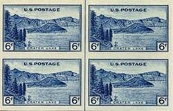 U.S. #761 Crater Lake Vertical Line Block of 4 w/arrow top or bottom