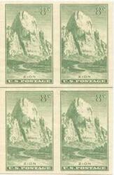 U.S. #763 Zion Park Horizontal Line Block of 4 w/arrow right or left