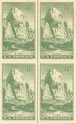 U.S. #763 Zion Park Vertical Line Block of 4 w/arrow top or bottom