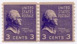 U.S. #842 3c Thomas Jefferson Coil Pair MNH