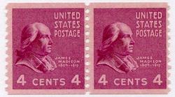 U.S. #843 4c James Madison Coil Pair MNH