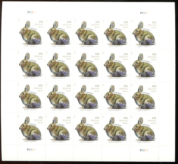 U.S. #5544 Brush Rabbit, additional ounce, Pane of 20