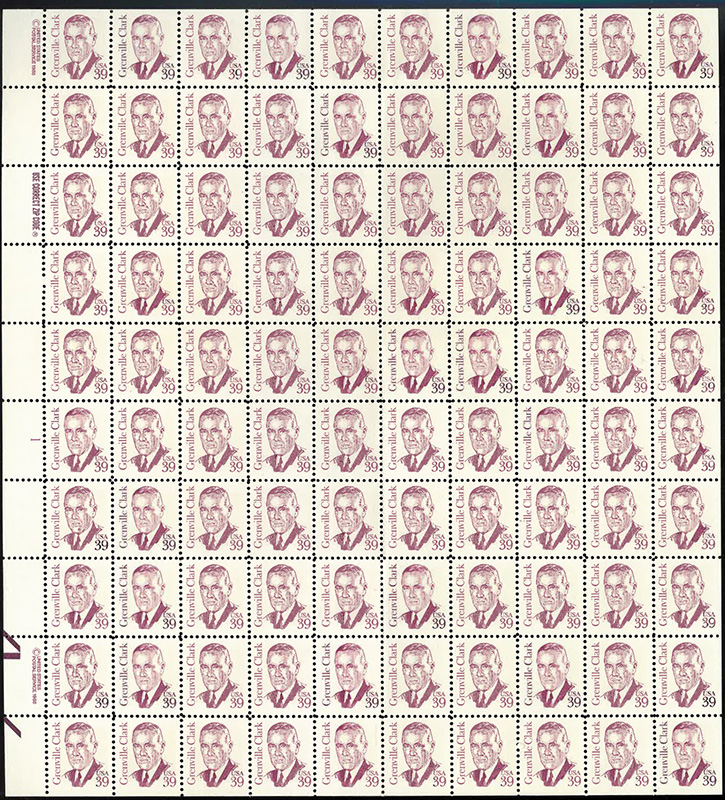 U.S. #1867 39c Grenville Clark, Pane of 100