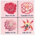 U.S. #1879a Flowers Block of 4 MNH