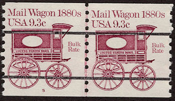 U.S. #1903a Mail Wagon 1880s coil Pair