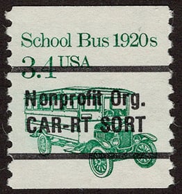 U.S. #2123a School Bus 1930s Bureau Precanced, Non-profit Org.