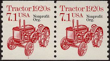 U.S. #2127a Tractor 1920s coil Pair Bureau Precanced, Non-profit Org.