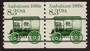 U.S. #2128a Ambulance 1860s coil Pair Bureau Precanced, Blk. Rt.