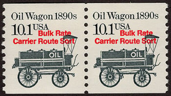 U.S. #2130a Oil Wagon 1890s coil Pair (Red Precancel)