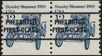 U.S. #2132a Stanley Steamer 1909 coil Pair Bureau Precanced, Presorted First Class, type I