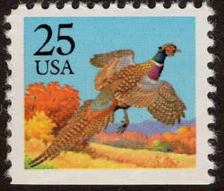 U.S. #2283b 25c Pheasant - Red Out of Sky