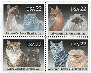 U.S. #2375a Cats - Block of 4 MNH