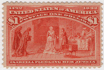 U.S. #241 Queen Isabella Pledging Her Jewels $1 Mint