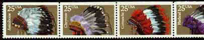 U.S. #2505c Indian Headdresses - strip of 5 MNH