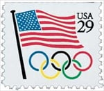 U.S. #2528 29c Flag & Olympic Rings MNH