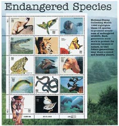 U.S.  #3105 Endangered Species Pane of 15