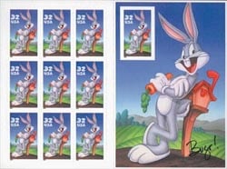U.S.  #3138 Bugs Bunny, Pane of 10 w/die cut
