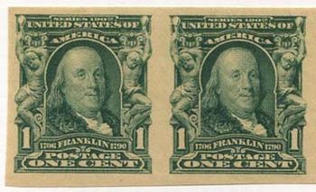 U.S. #314 Franklin Imperforate Pair 1c Mint