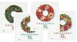 U.S. #3245-48 Christmas Wreaths, 4 Singles MNH