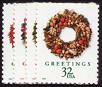 U.S. #3249-52 Christmas Wreaths (1998), 4 Singles